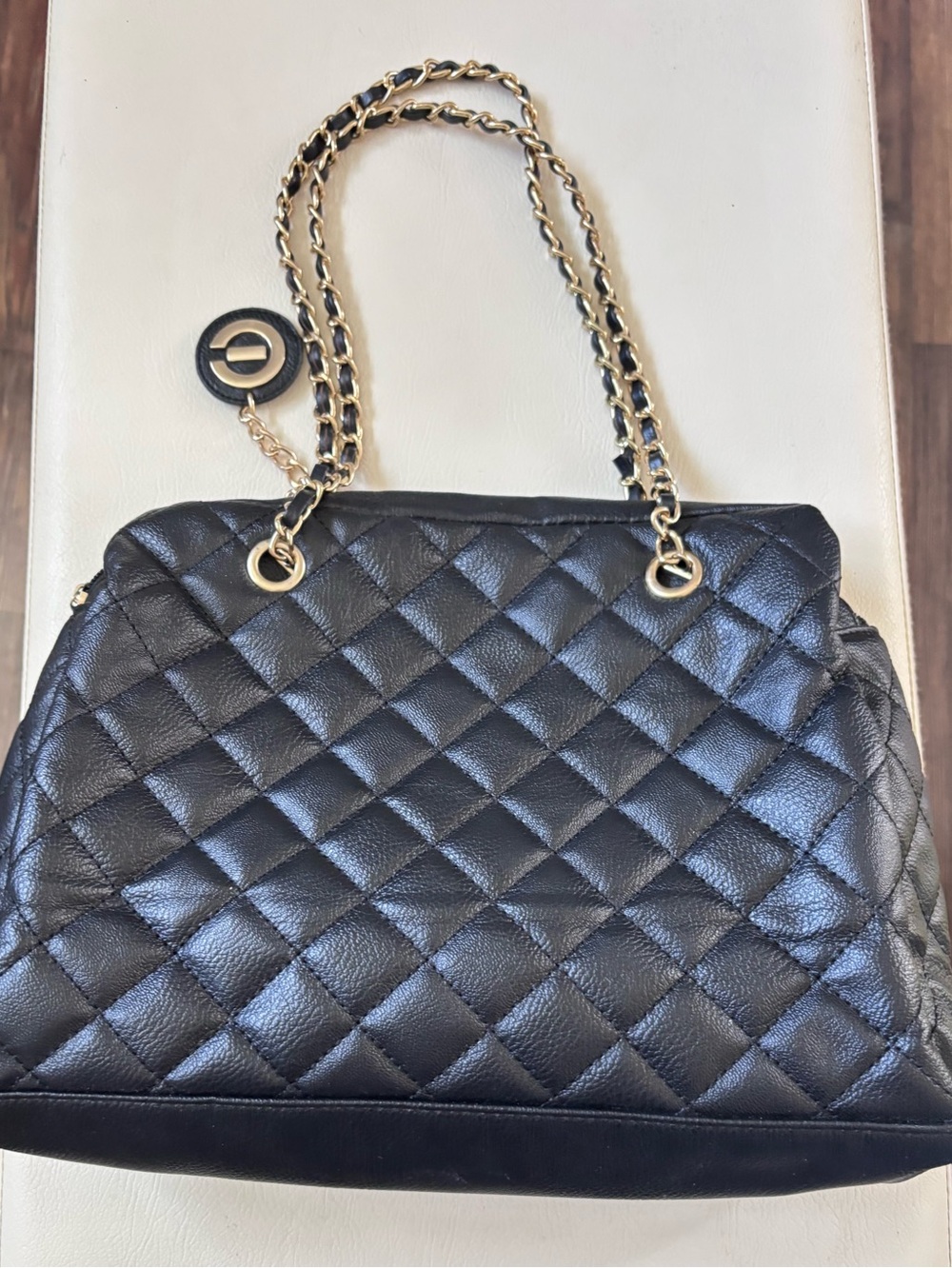 Black Quilted Chain-Handle Shoulder Bag by Elizabeth Grant